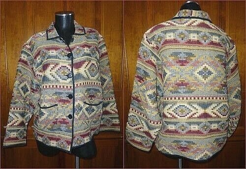 Vintage Woven Cotton Aztec Blanket SouthWestern Boho Tapestry COAT JACKET L XL