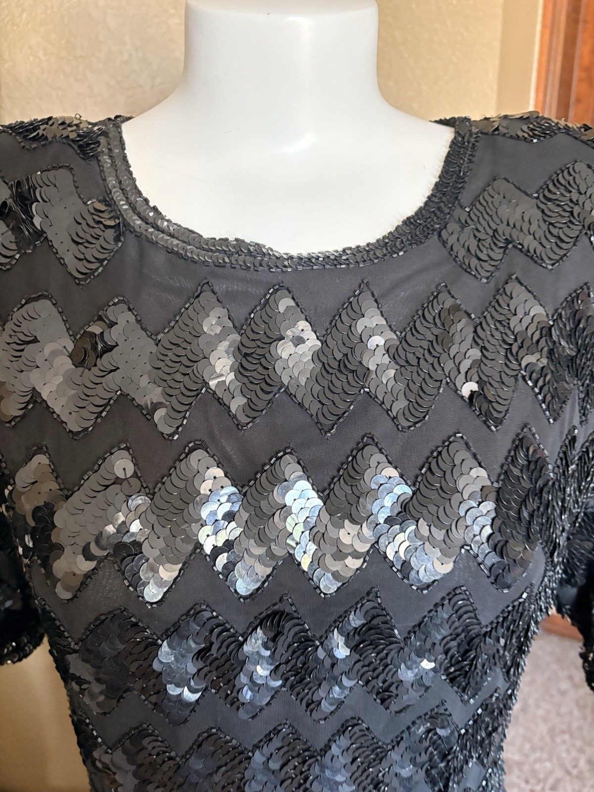 Stenay Vintage black Sequin Cocktail Dress (10) 100% Silk