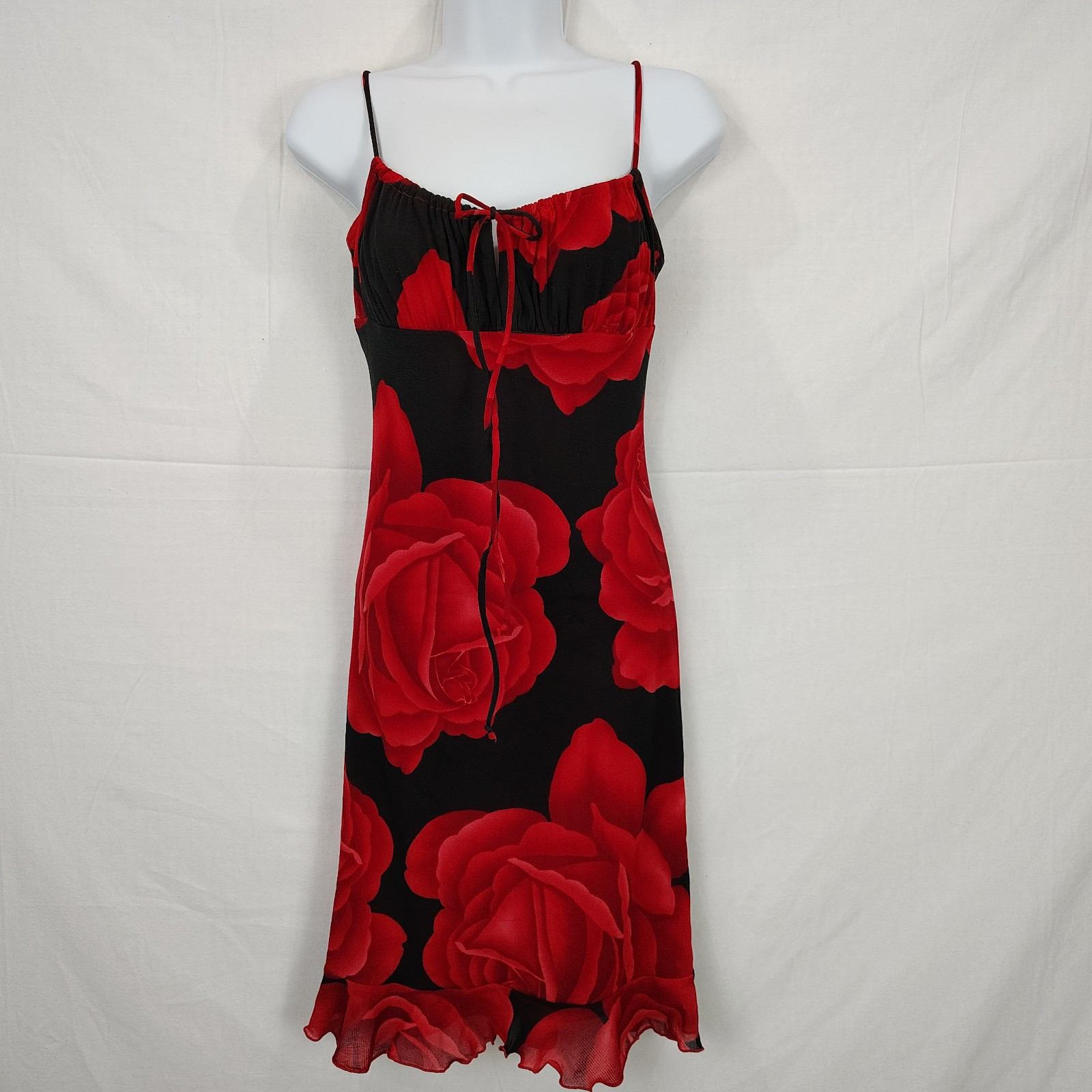 Vtg La Belle Slip Dress Mini Sz Small Y2K Babydoll Strappy Pinup USA Dark Floral