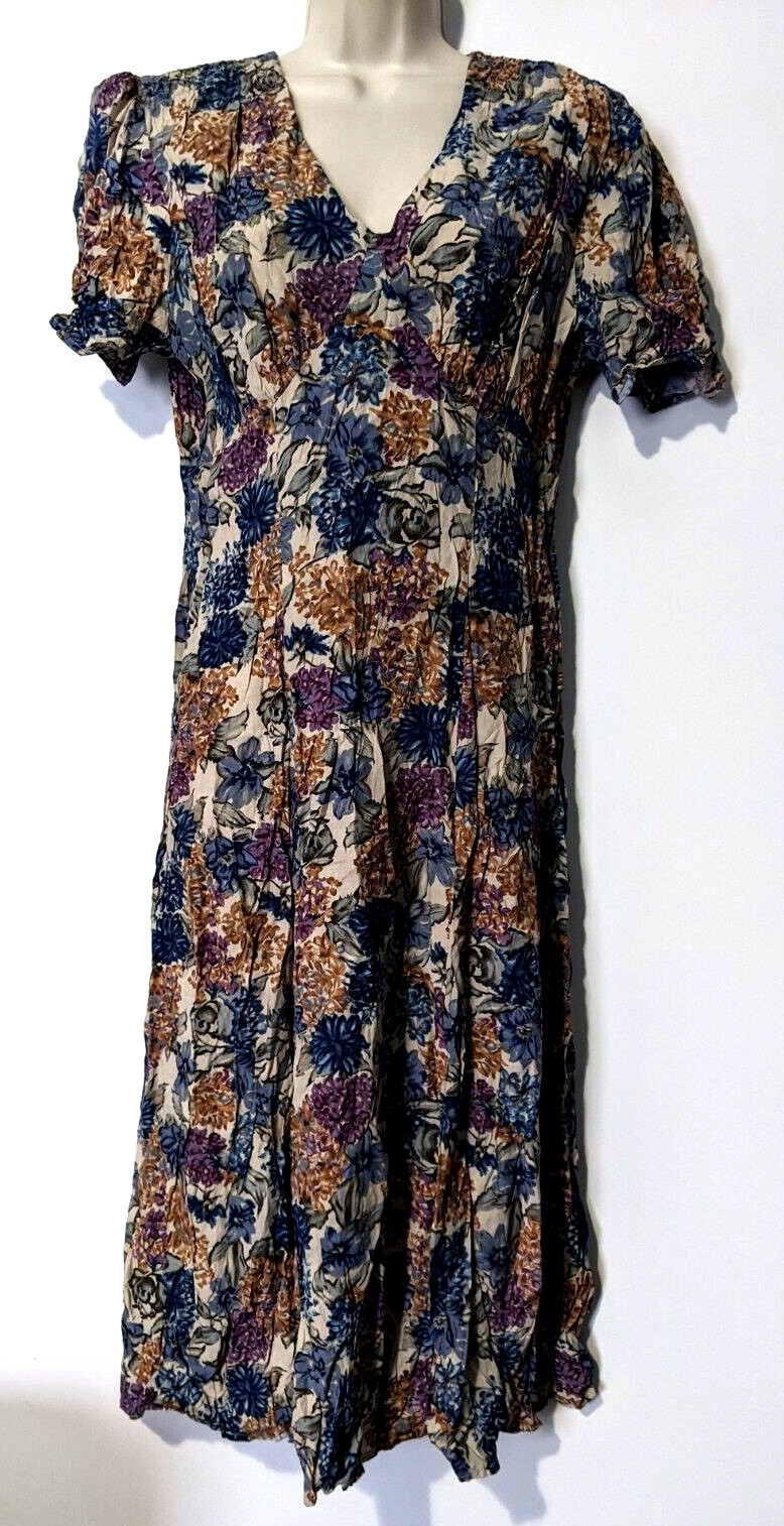 Vtg Caroline Wells Women’s Midi Floral Dress Sz 12 Back Zip 100% Rayon EUC