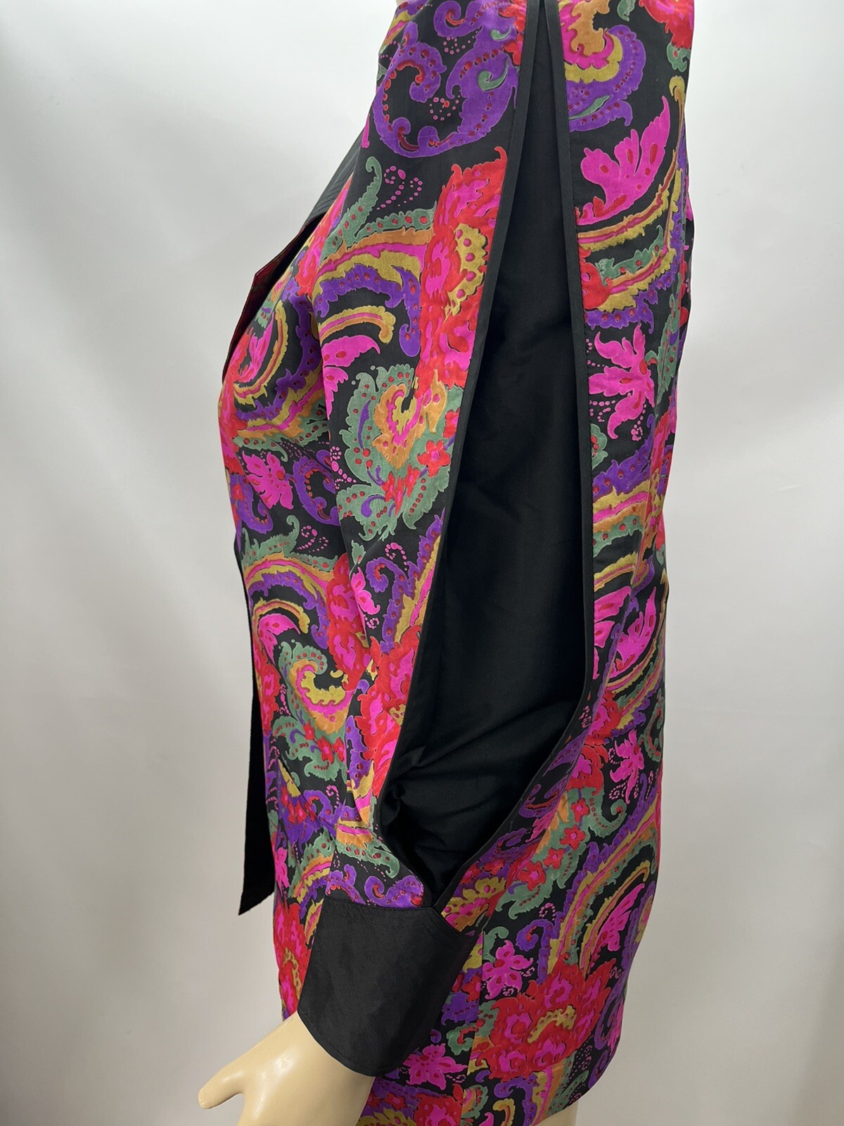 Vintage 80s Thai Silk Multicolor Paisley Womens Jacket Split Sleeve Pockets 12