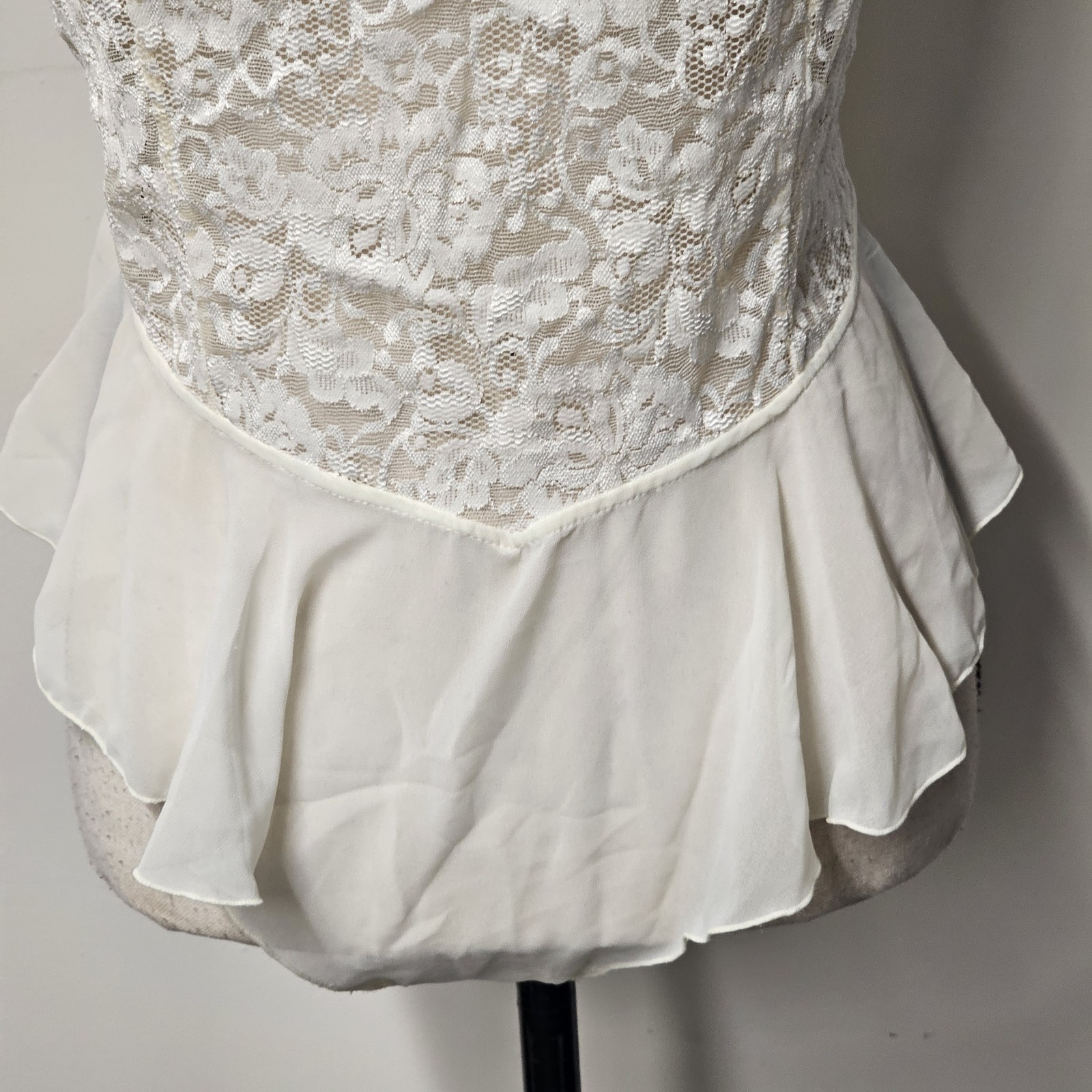 VTG 90’s Lingerie White Playsuit Med Lace Sheer Romper Coquette Teddy Balletcore