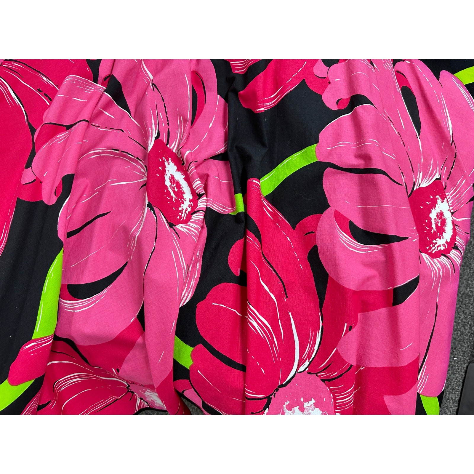 VTG 70s Hot Pink Black Floral Wrap Maxi Skirt Boho Hippie O/S Cotton