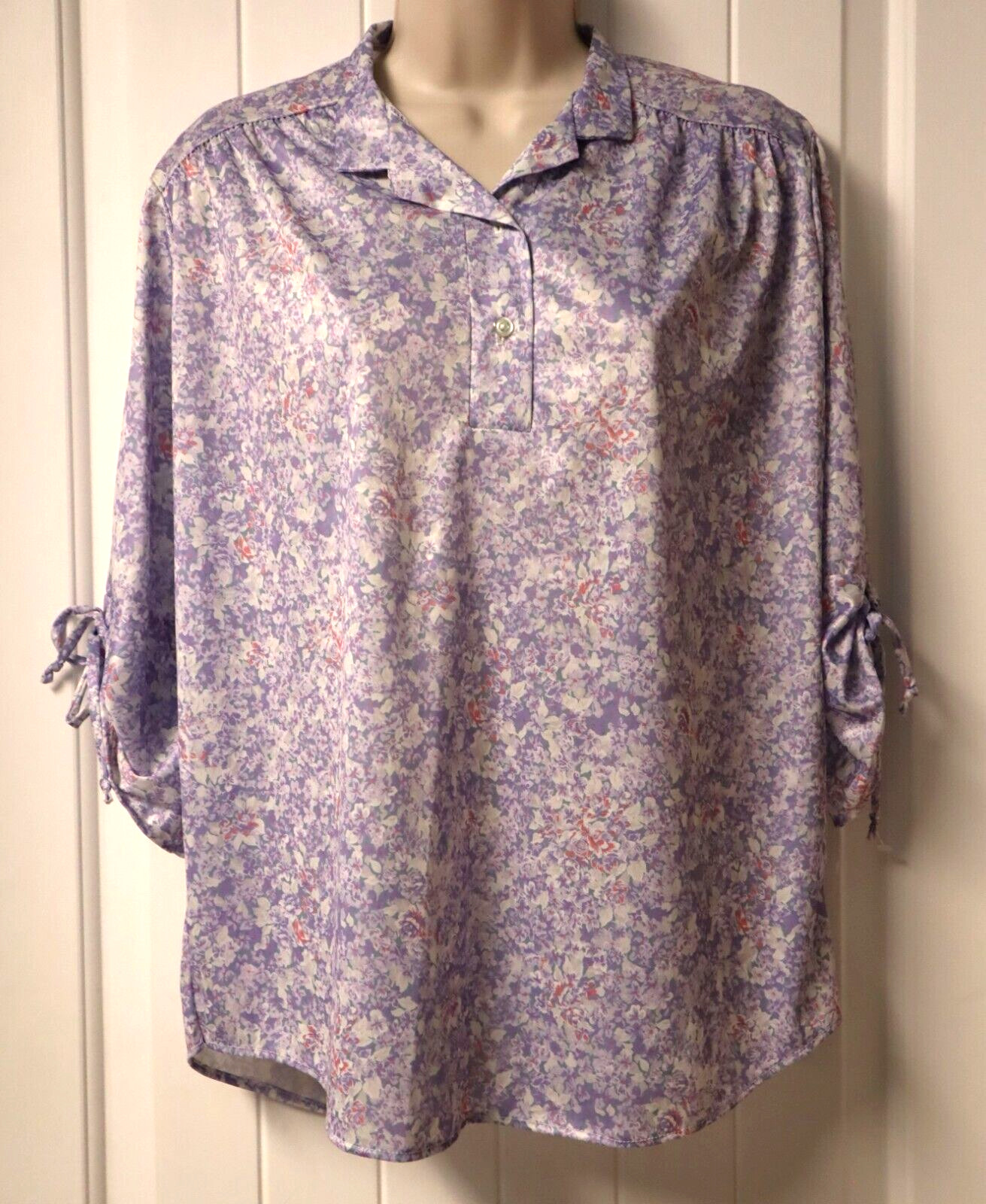 70s 80s half sleeve floral blouse with tie size M/L (check measurements)