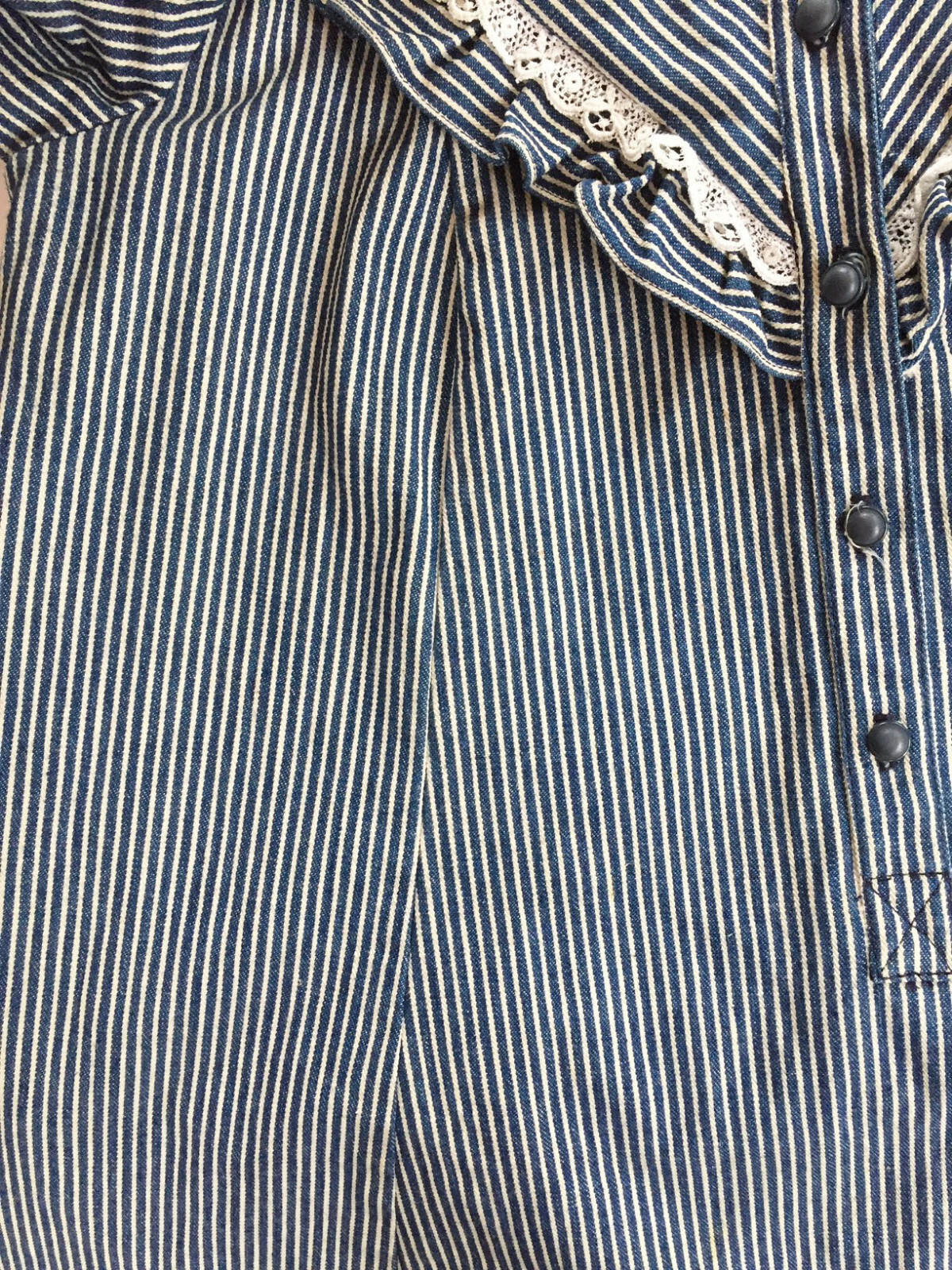 AUNT ABIGAIL’S ATTIC Vintage Prairie Dress Striped Cotton Denim w Belt Size S