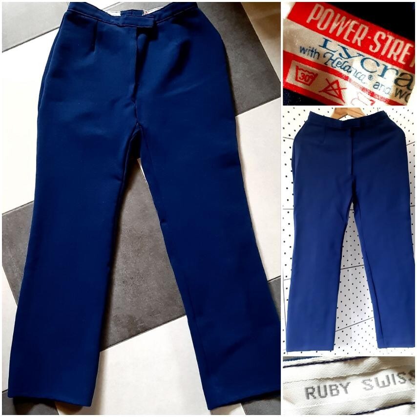 Vintage 60-70s LYCRA With HELANCA and Wool Retro Blue Women Ski Pants Siz 40 NEW