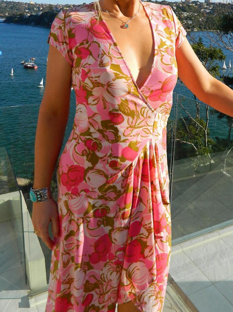 VINTAGE Stitches Petites Sassy Resort Glam Wrap Retro Dress