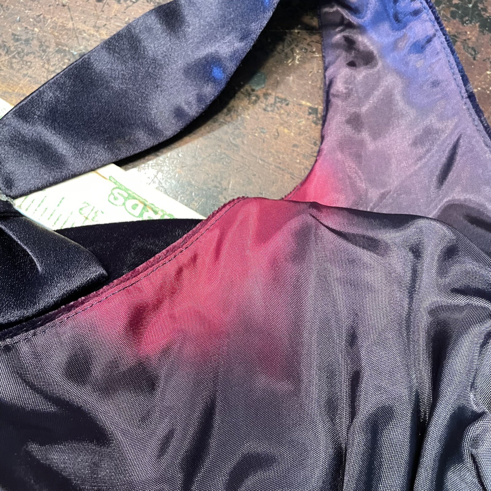 90s Vintage De Laru Linda Bernell Velvet Gown Front Slit Bow Rhinestone 5/6