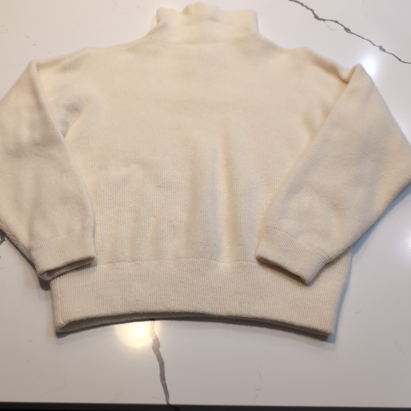 Lambswool Angora Fuzzy Sweater Cream 1/4 Button Large Collar Size Medium Vintage