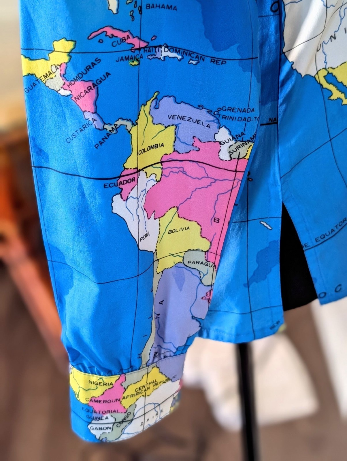 Vtg 70s Disco Shirt King James Novelty Print World Map Topography Cartography S