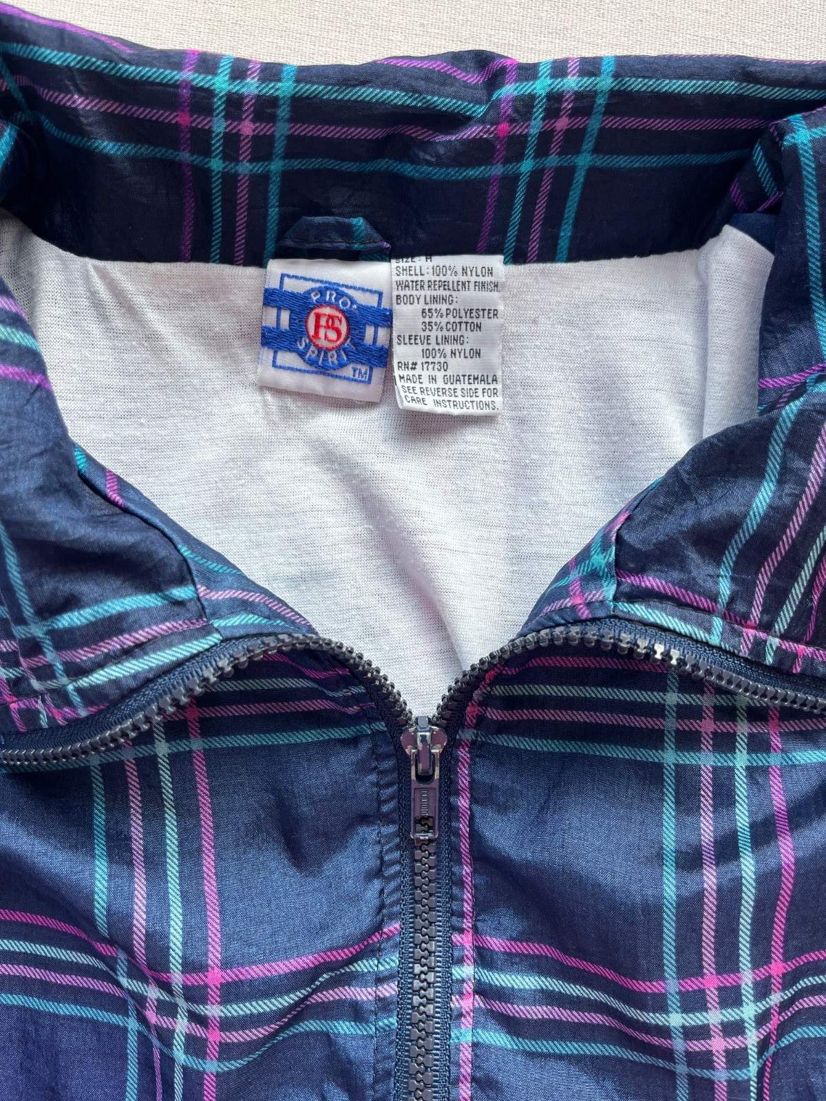 Vintage Pro Spirit Windbreaker Jacket Plaid sz M Navy 90’s Tracksuit Retro Nylon