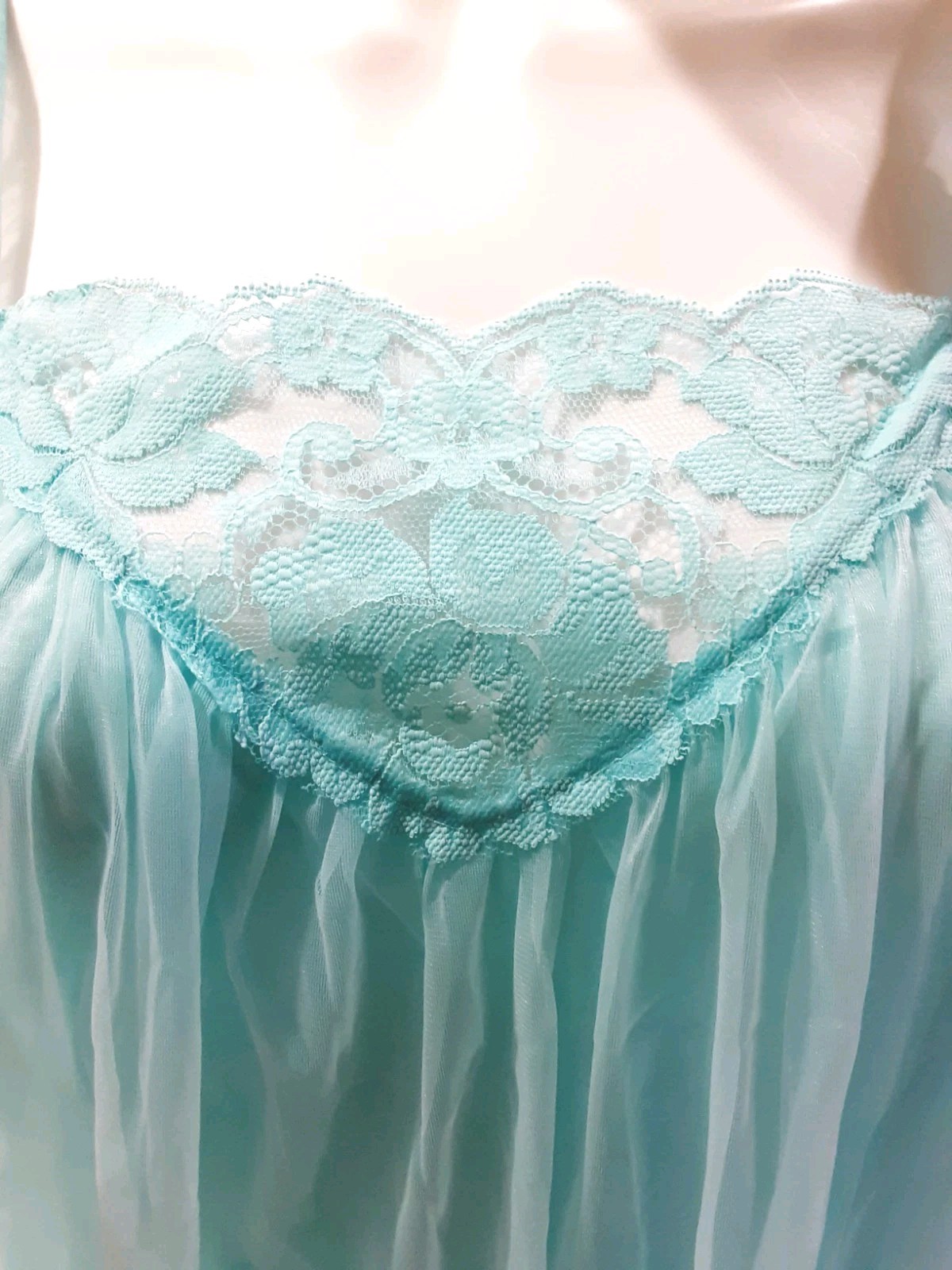 Vtg MOVIE STAR Nightgown Blue Nylon Lined Chiffon Lace Sz Medium NEW USA Made