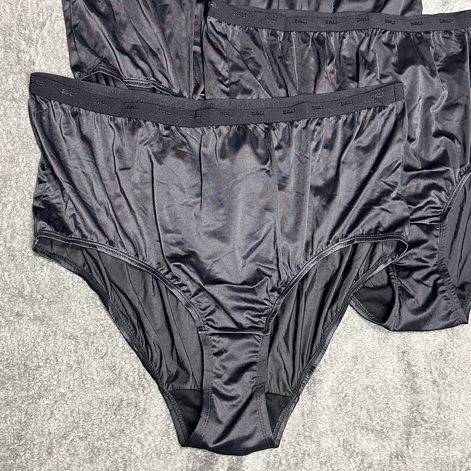3 Pair Vintage Bali 24601 Black Nylon Satin Full Cut Brief Panties Size 13 High