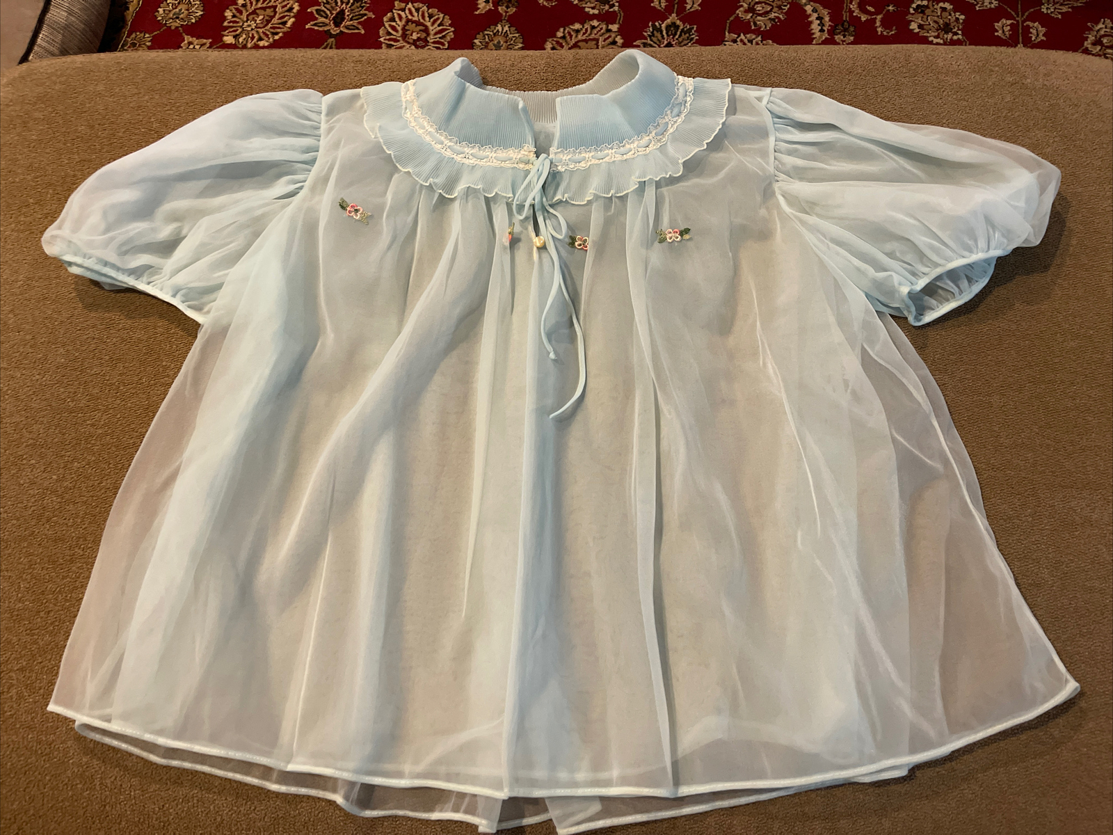 Vintage Nylon Top Lingerie Nightie Evette Brand Large Blue USA Made (SC)