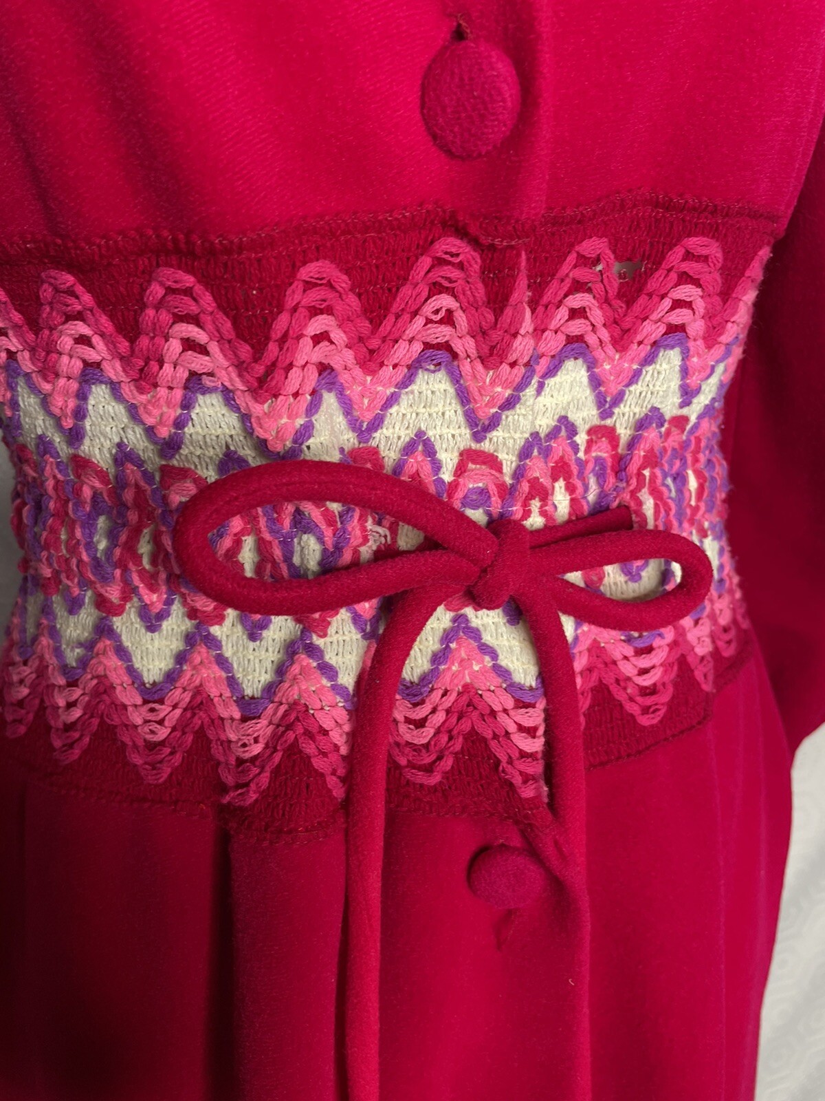 Vintage At Home Wear for Van Raalte Pink 70s Hostess Dress Robe Embroidered Trim