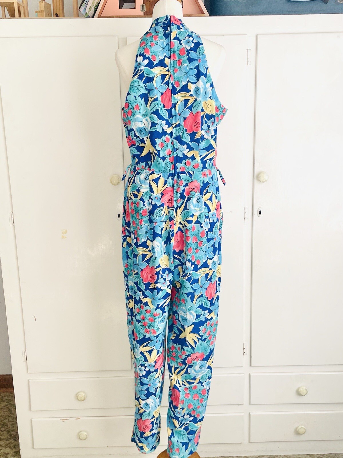 Vintage 90s Incognito Womens Jumpsuit Pantsuit Blue Floral Sleeveless Size M/L