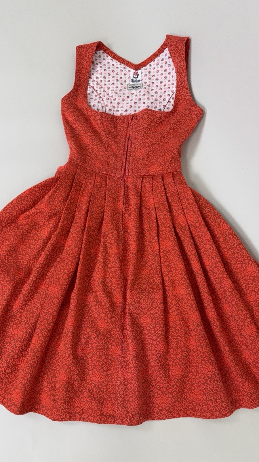 Wallach Volkskunfthaus Munchen Antique Dress German Red Hand Made Dirndl XS