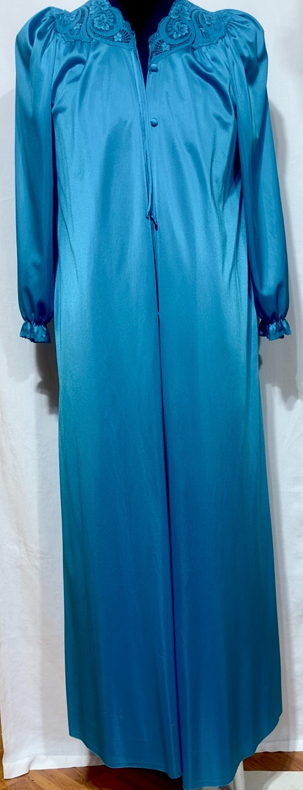 Vintage Miss Elaine Teal Peignoir Set Robe Nightgown Union Made Cottagecore S