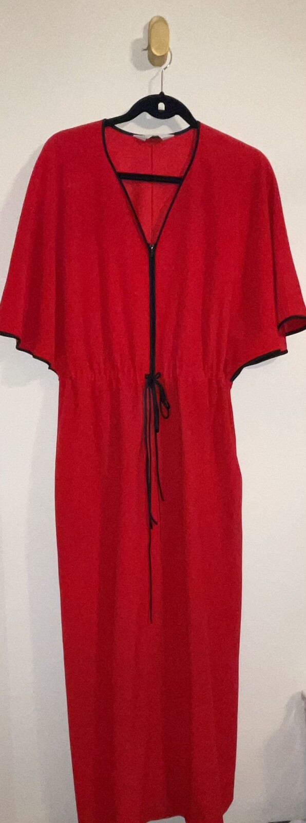 Vintage Vanity Fair Womens Zip Up Robe Housecoat Dress Gown Poly L Large Red