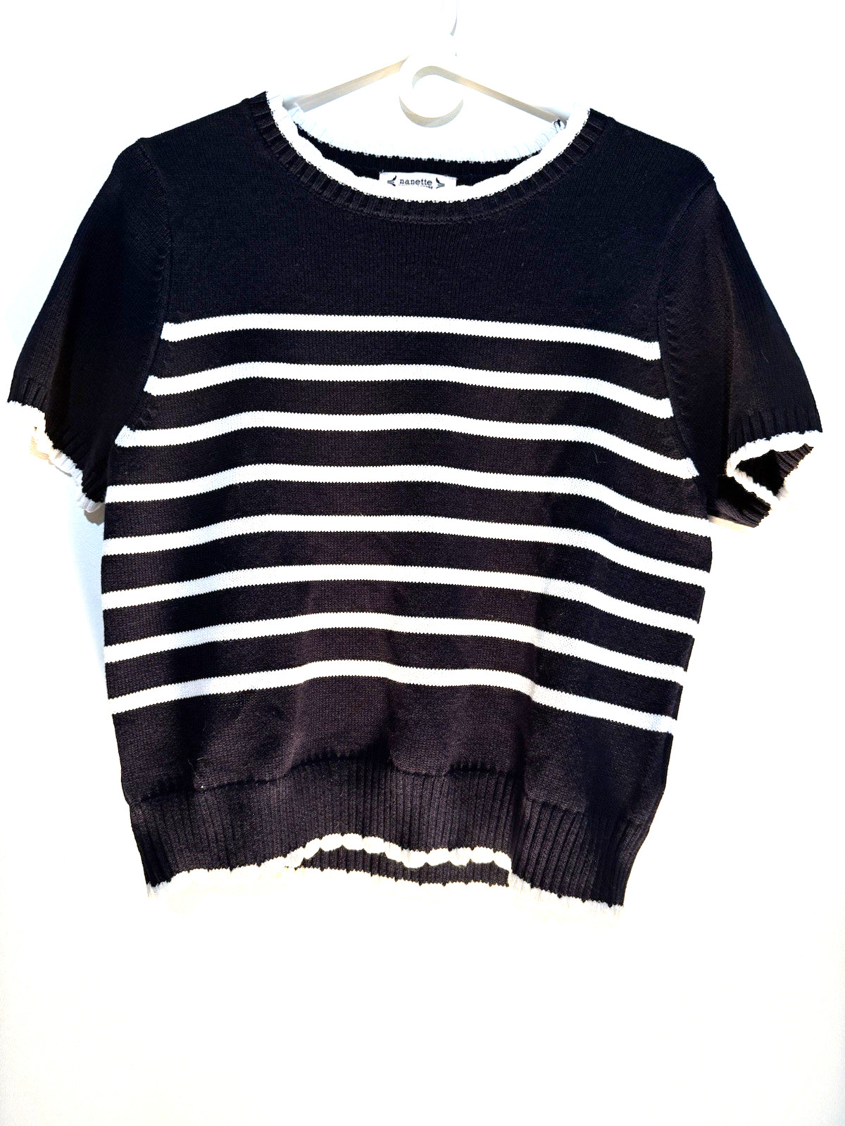 Vintage Nanette Lenore Knit Sweater Scalloped Trim Woman’s L Coastal Grandma
