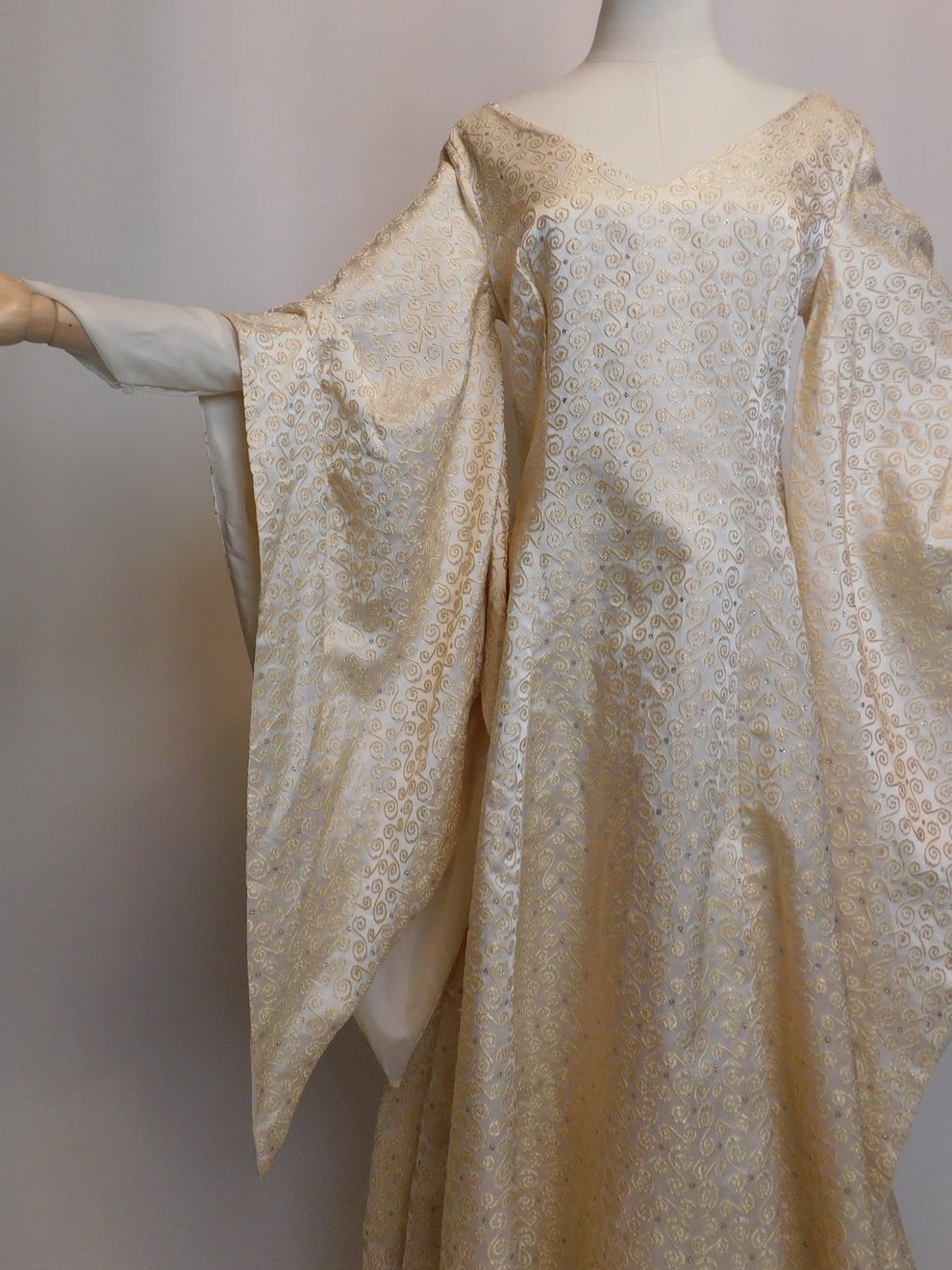 1930s Vintage Spanish Silk Gold Embroidered Medieval Brocade Gown