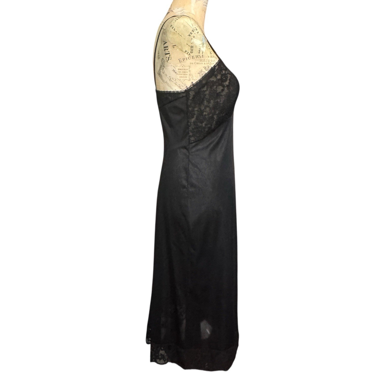 VTG 1960s Vanity Fair Slip Womens 34T Black Nylon Lace Lingerie Sissy Boudoir