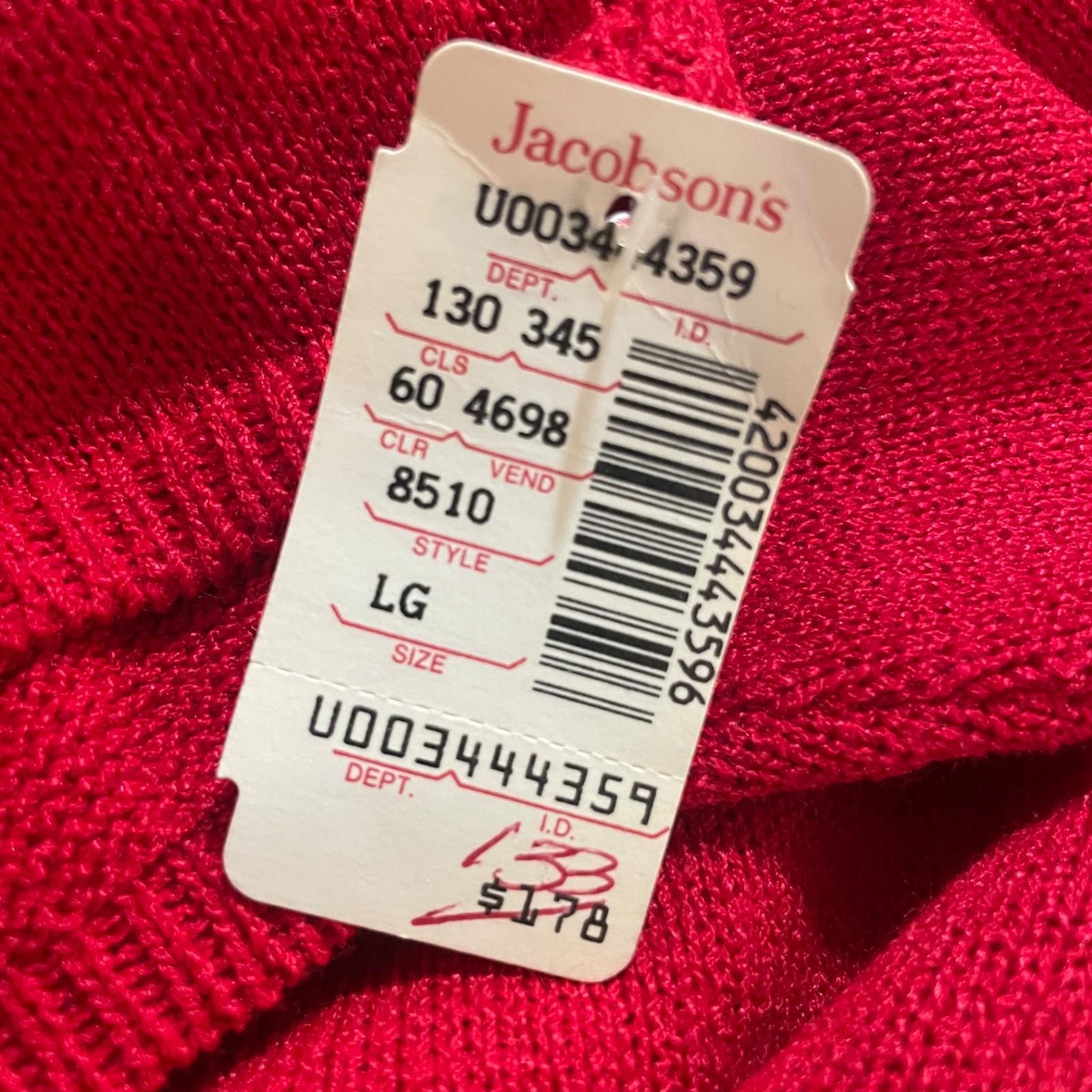 Vintage 90’s Size L Jacobson’s San Remo Red Knit Jacket & Skirt Set NWT $260