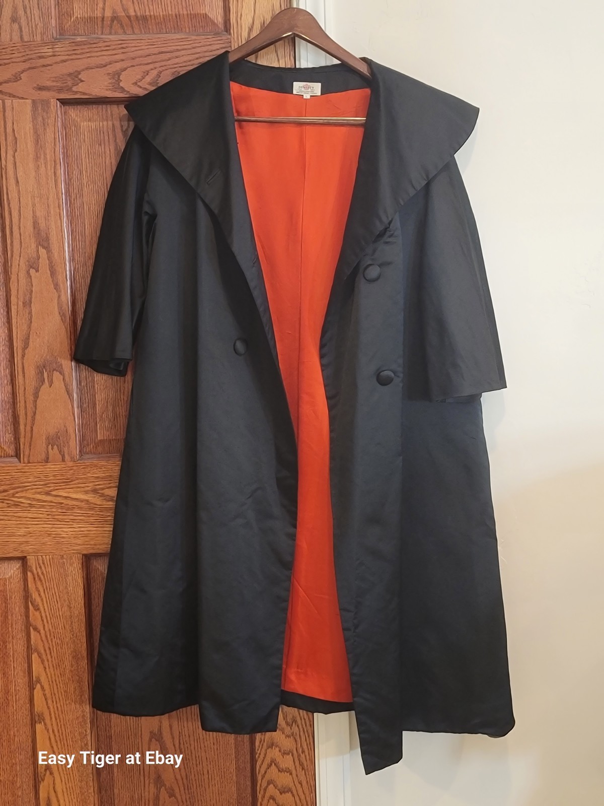 50s Dynasty British HK Crown Colony BLACK RED SHAWL COLLAR FORMAL EVENING COAT L