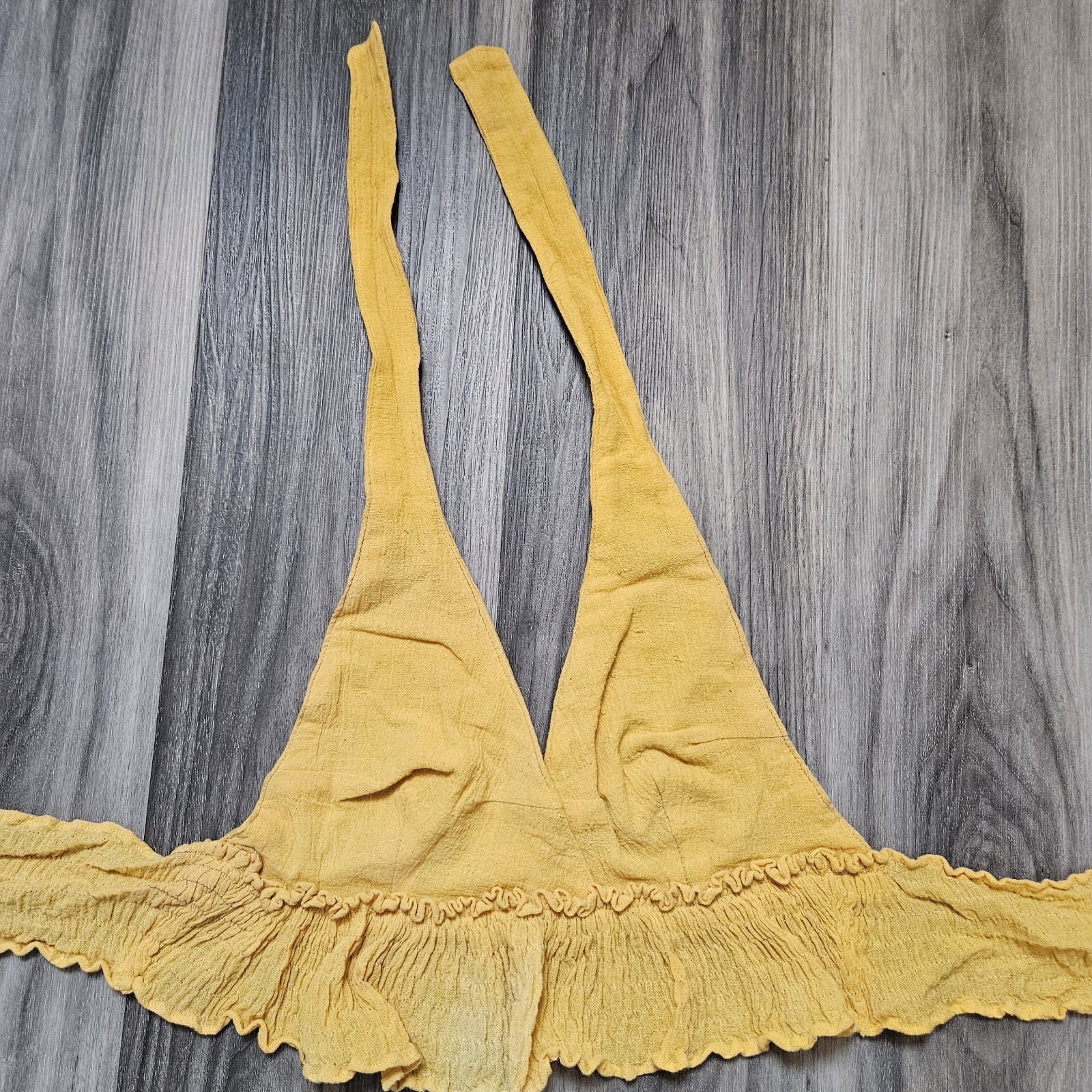 Vintage 80s 90s Women’s Medium Mustard Yellow Tie Back Crop Halter Top