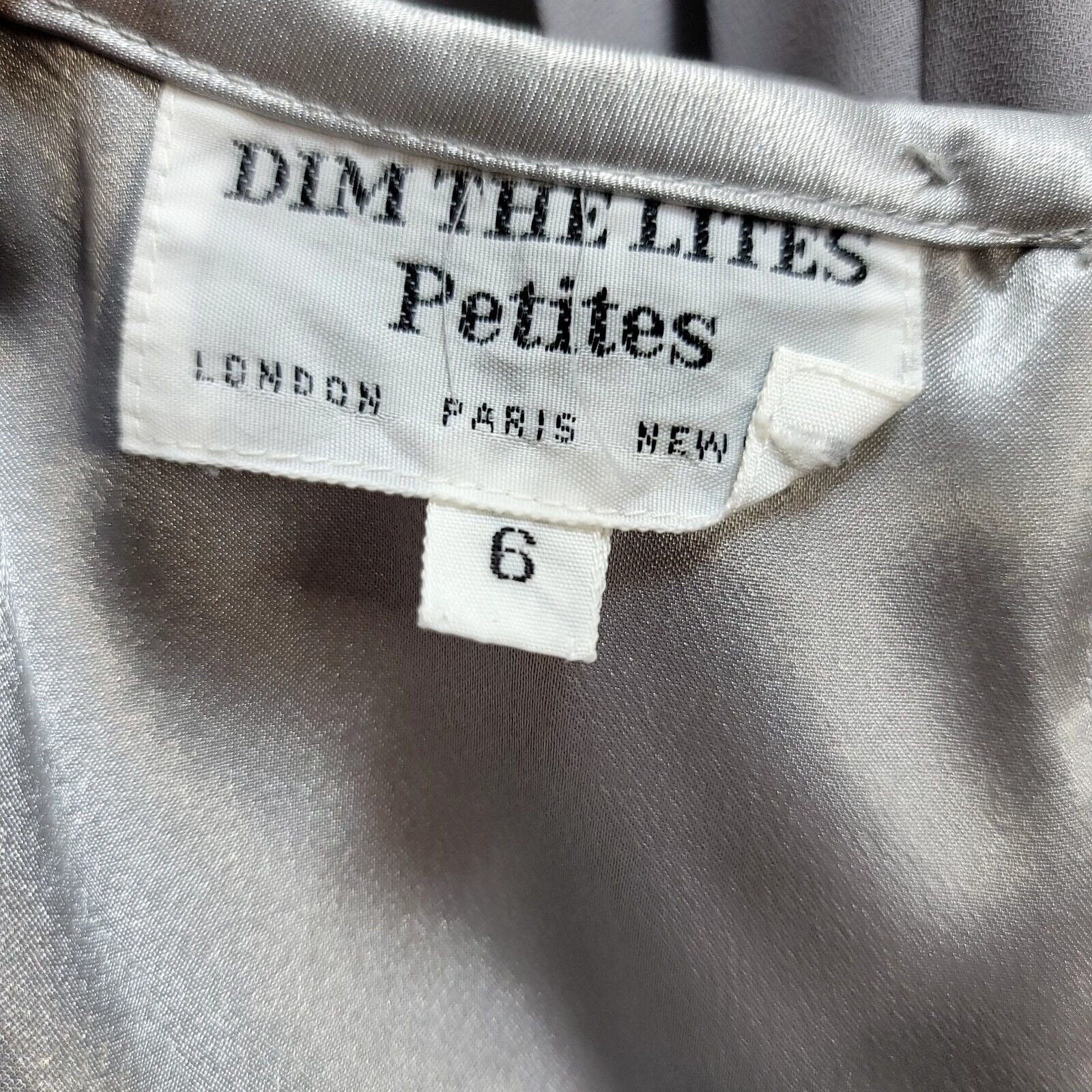 Dim The Lites Petites Lavender Grey Pleated Midi Dress Satin Trim Size 6 Vintage