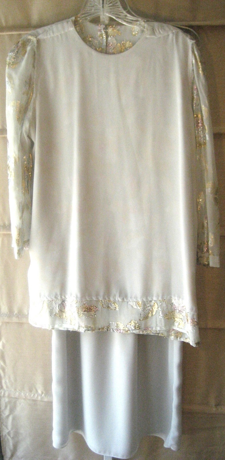 Vintage 1980s Petra Dress Light Grey w/ Silver, Gold, Pink Metallic Threads