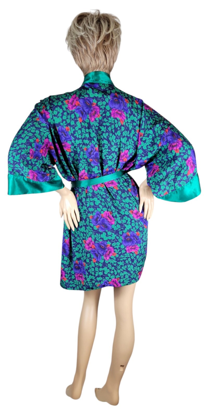 Vtg Victoria’s Secret Gold Label Poly Satin Green Purple Pink Red Floral Robe OS