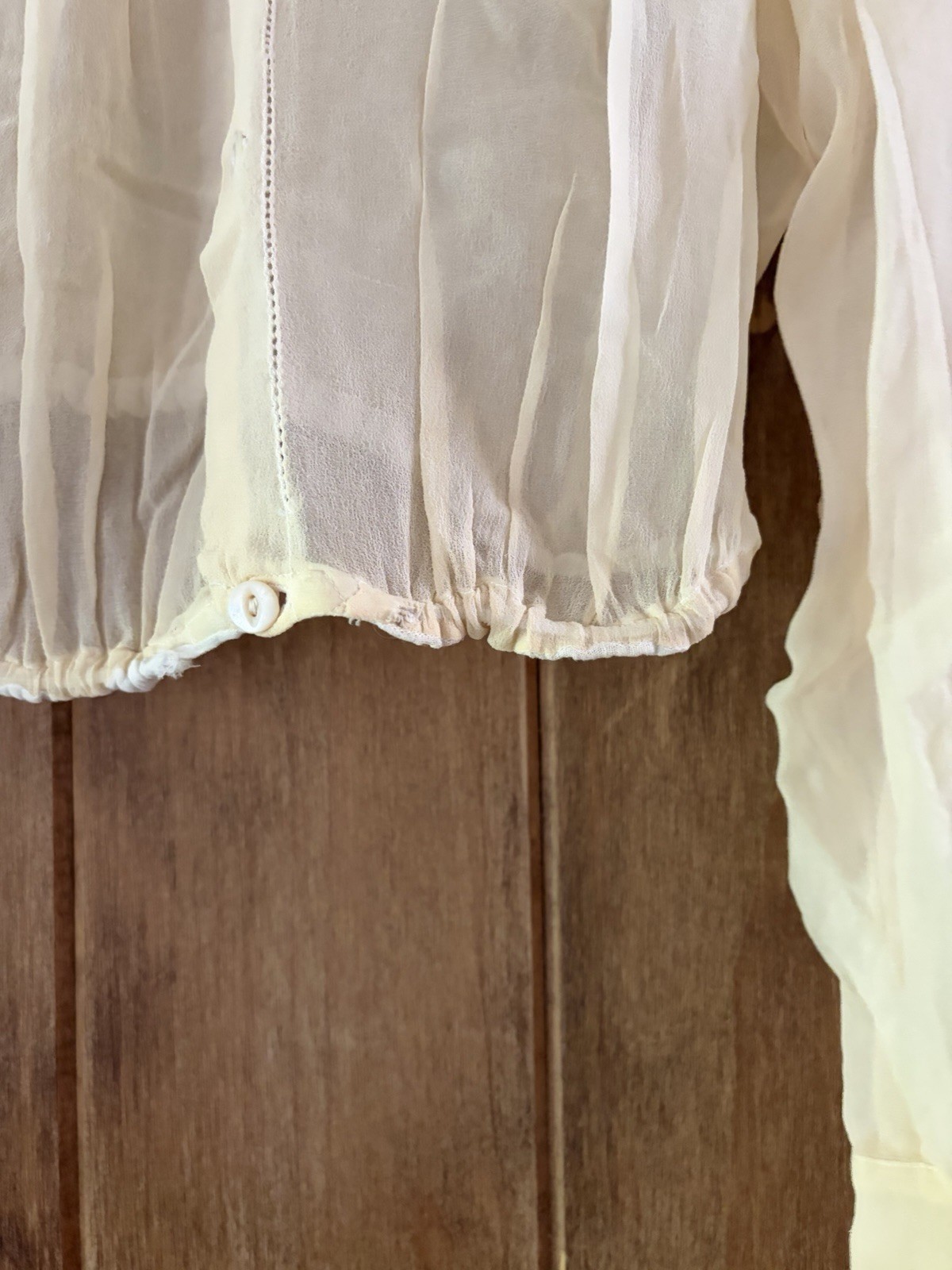 Antique 1920s Sheer Bed Jacket Boudoir Blouse Lace Embroidery Ivory Lingerie
