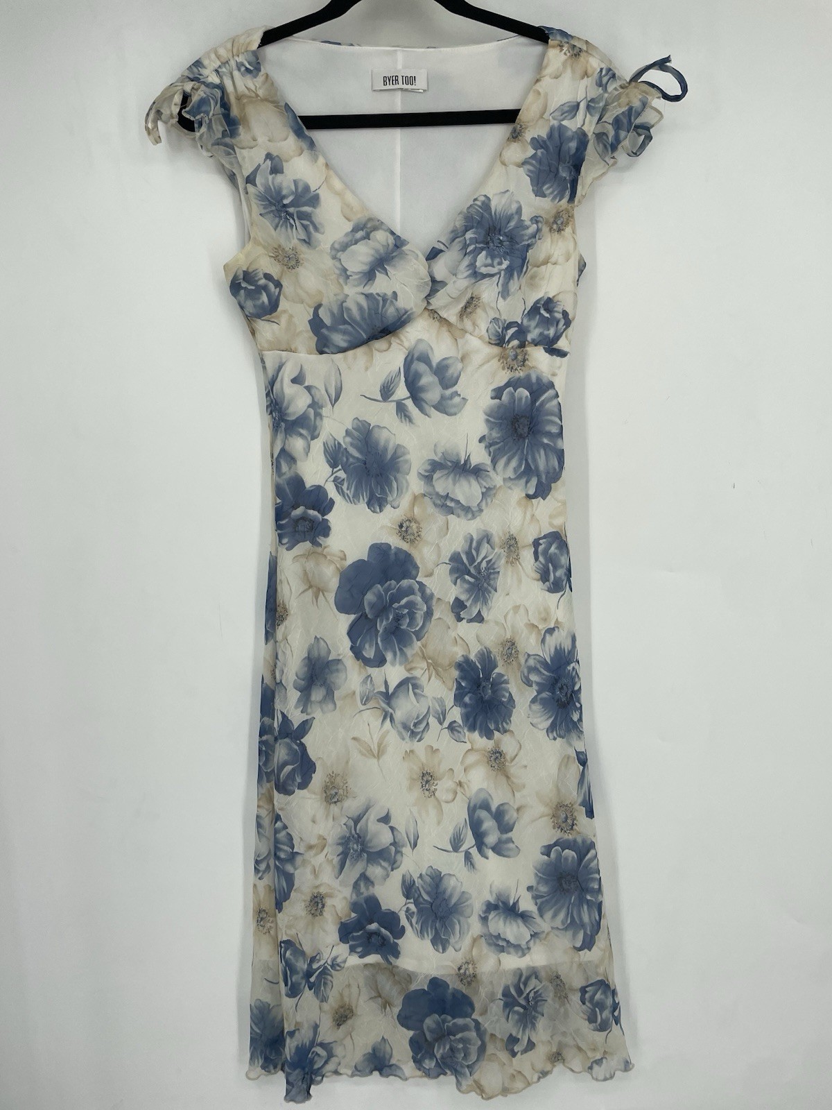 Vintage 90s Byers Size 11 Floral Babydoll Mini Dress Cottage Fairy V Neck Blue