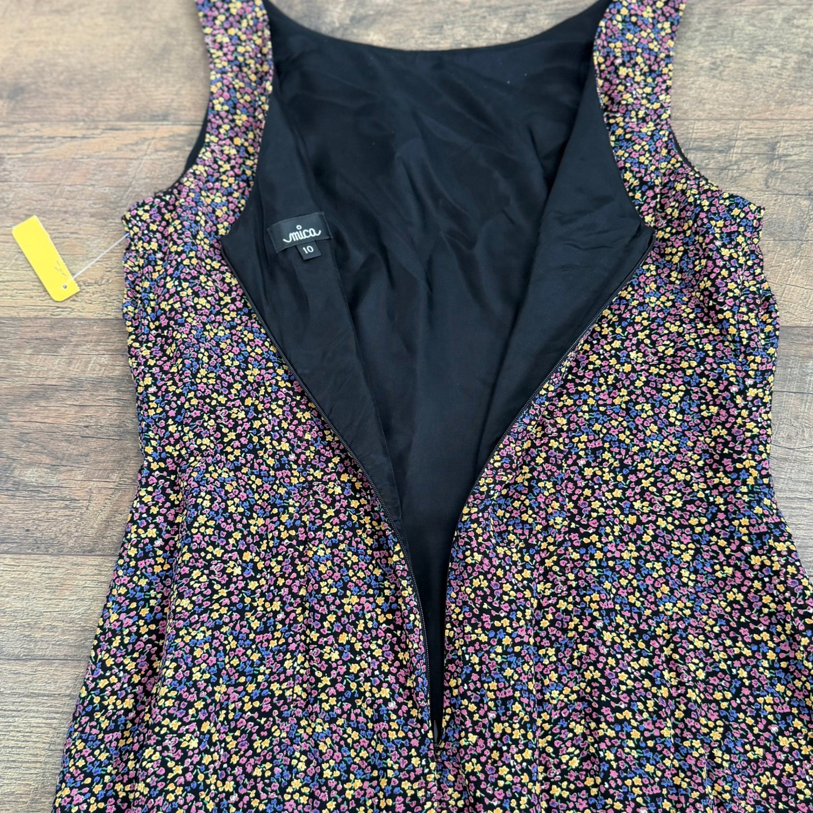 Mica Vintage 90s Ditsy Floral Sleeveless Sheath Dress Black Size 10 Made in USA