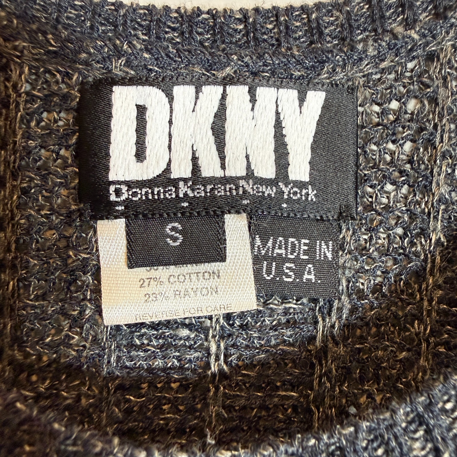 Vintage 90s DKNY Linen Knit Bodycon Midi Dress Women’s Small Gray Designer Retro