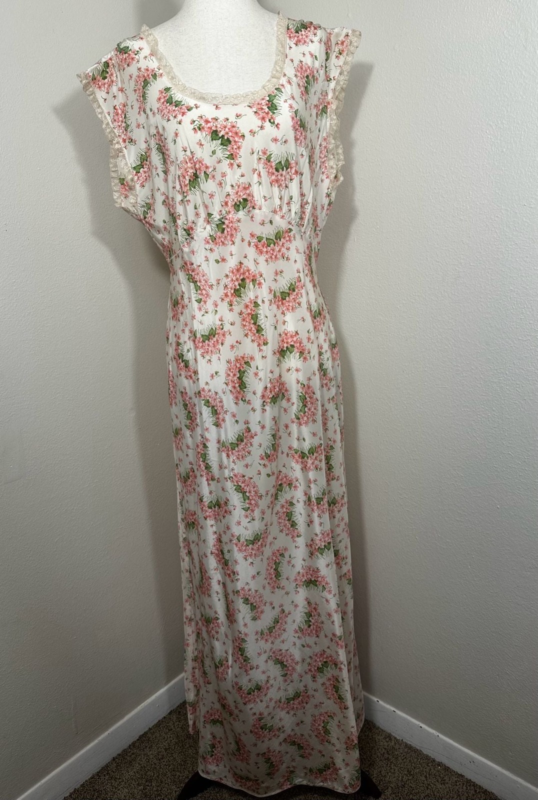 Deadstock 1940s Textron Rayon Floral Nightgown Bias Cut Gown NOS OPA Tags