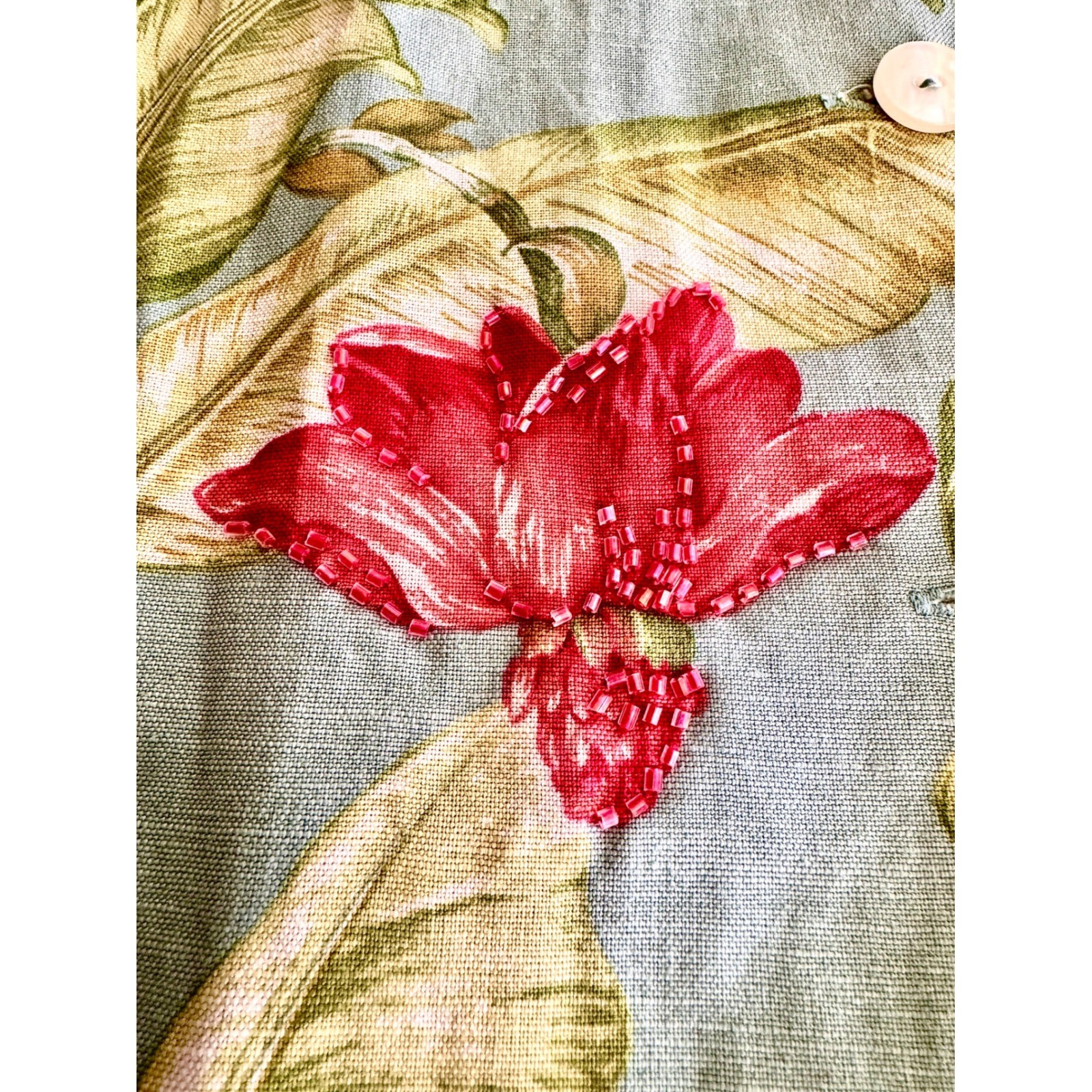 Rafael PT Collection Tropical Floral Linen Skirt Set Green Red Size 12 Vintage