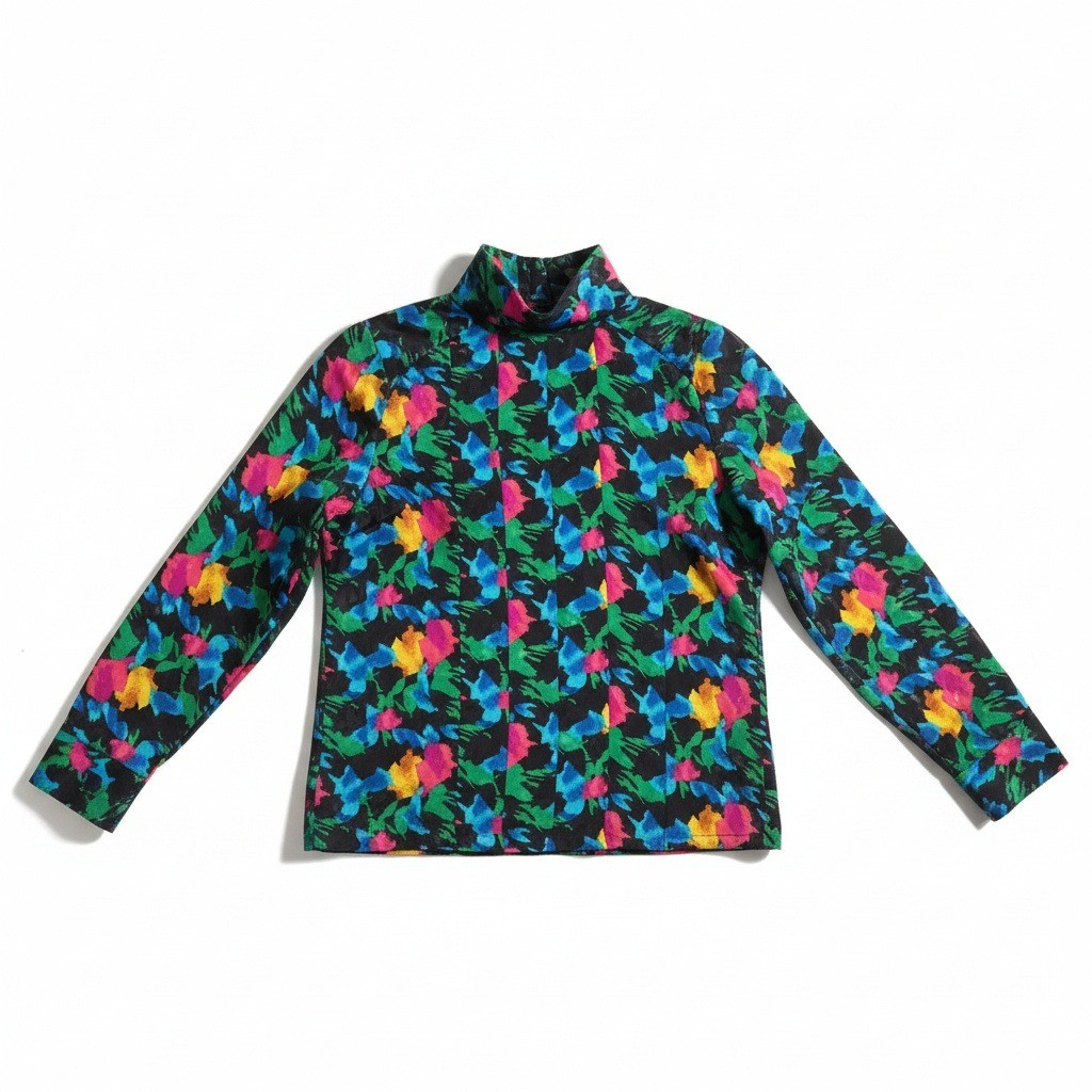 Michelle Stuart Vintage Abstract Floral High Neck Blouse, Women’s Size 8