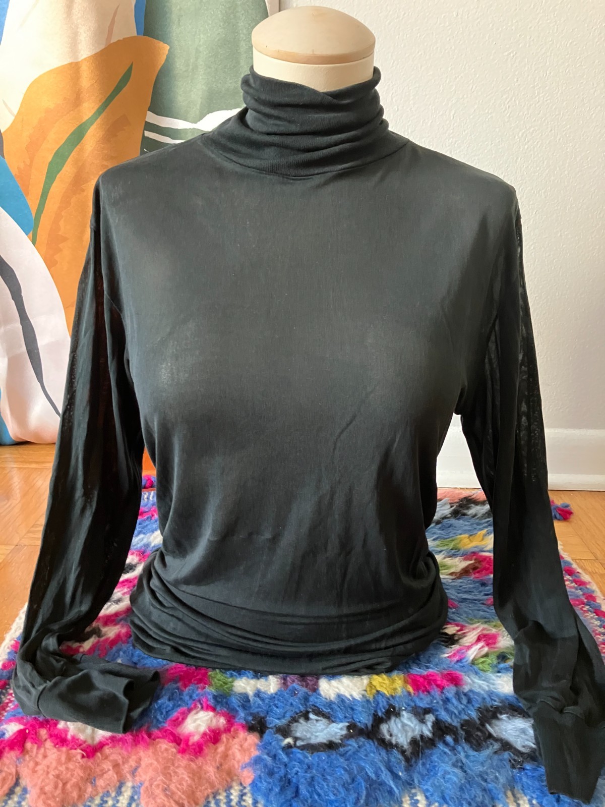 Vintage Lands’ End Silk Base Layer Shirt Women’s M Black Turtleneck Lightweight