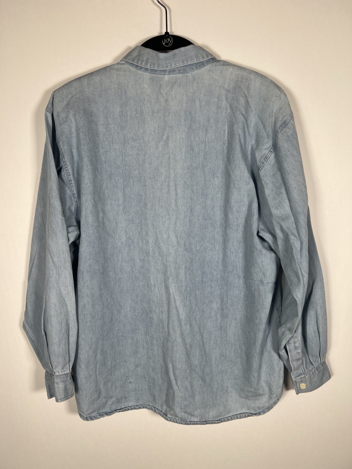 Vintage 80s Capacity blue chambray denim DOGS embroidered cottagecore shirt PL