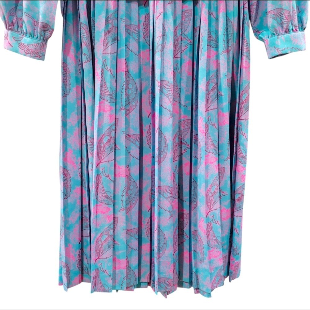 Vintage 90s Schrader Sport New York Blue Purple Pleated Button Dress Size 12