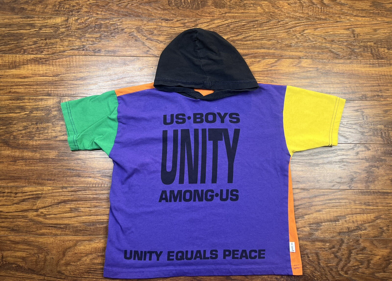 Vintage US BOYS NON STOP WEAR Cropped T Shirt Hoodie Unity Peace Colorblock F6