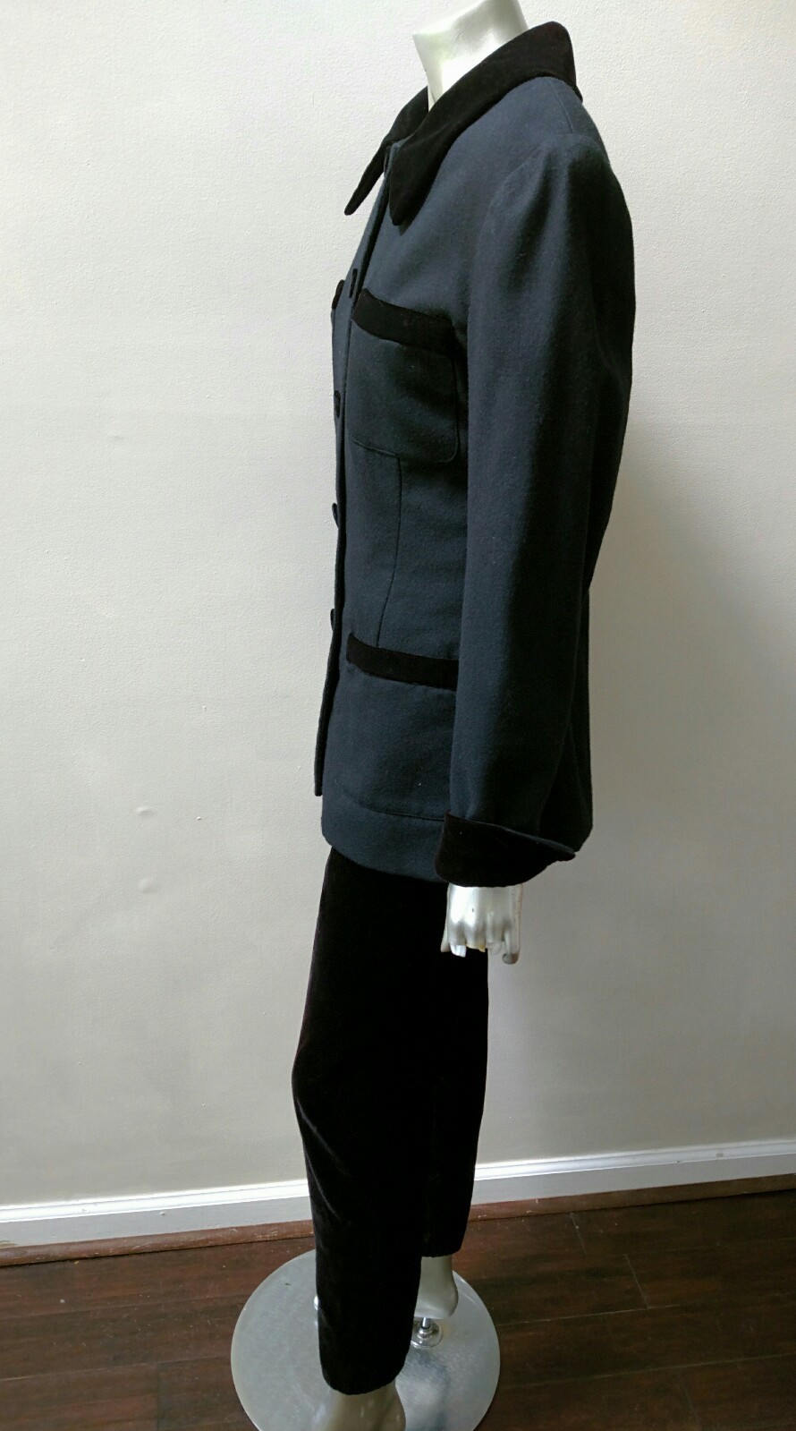 ANNA SUI MOD WORK ART GRUNGE BOHO WOOL VELVET PENCIL LEG 2 PC PANTSUIT sz M