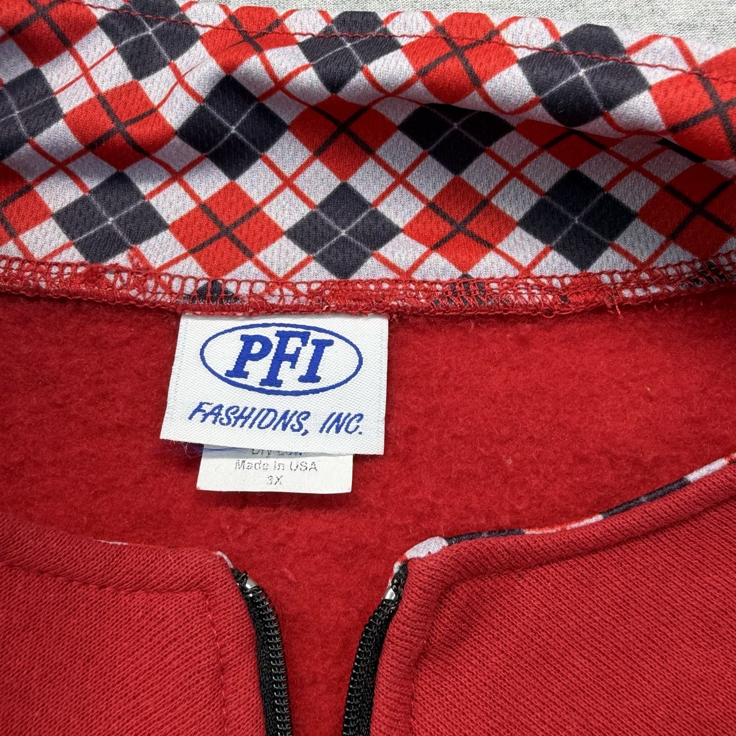 PFI Mens Red Pullover Sweater Plaid Collar XL