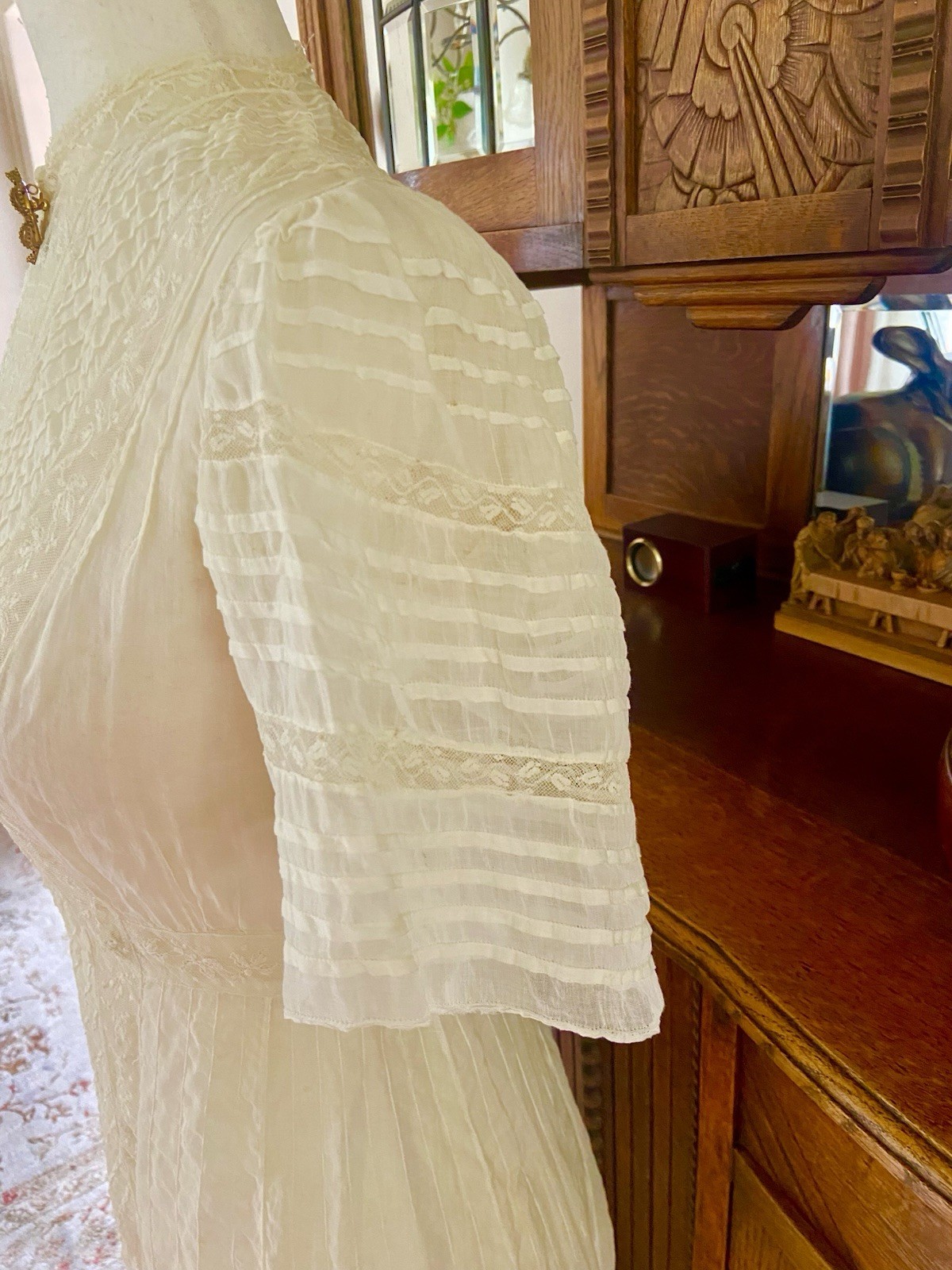 1907 Antique Embroidered Edwardian Era White Muslin Lace Dress “Hazel Slifir” 13