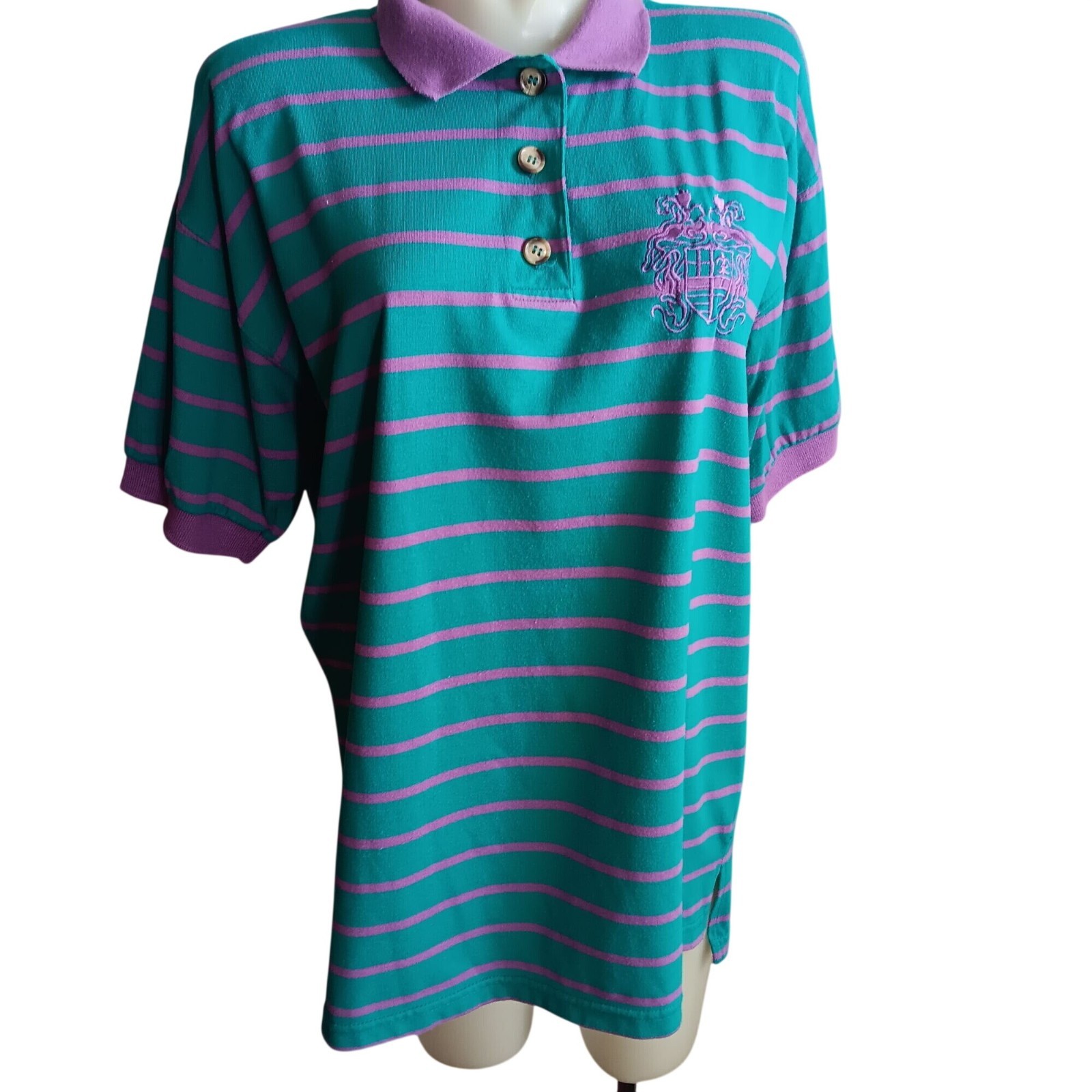 Women’s Polo Shirt Medium Vintage 1990’s Padded Shoulder Embroidered Logo