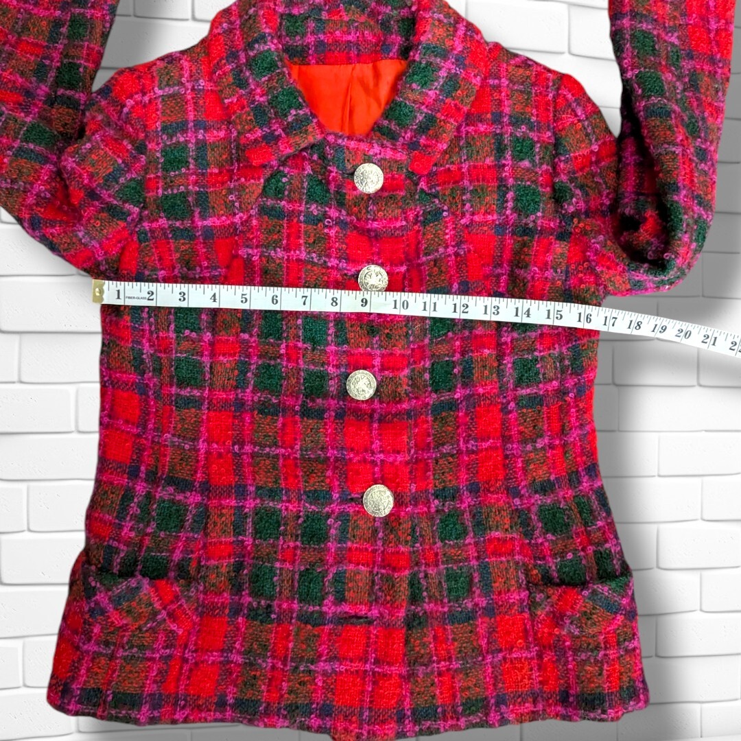 Vintage Ellen Brooke Sportswear Couture Inc 3 Piece Plaid Skirt Suit Boucle Wool