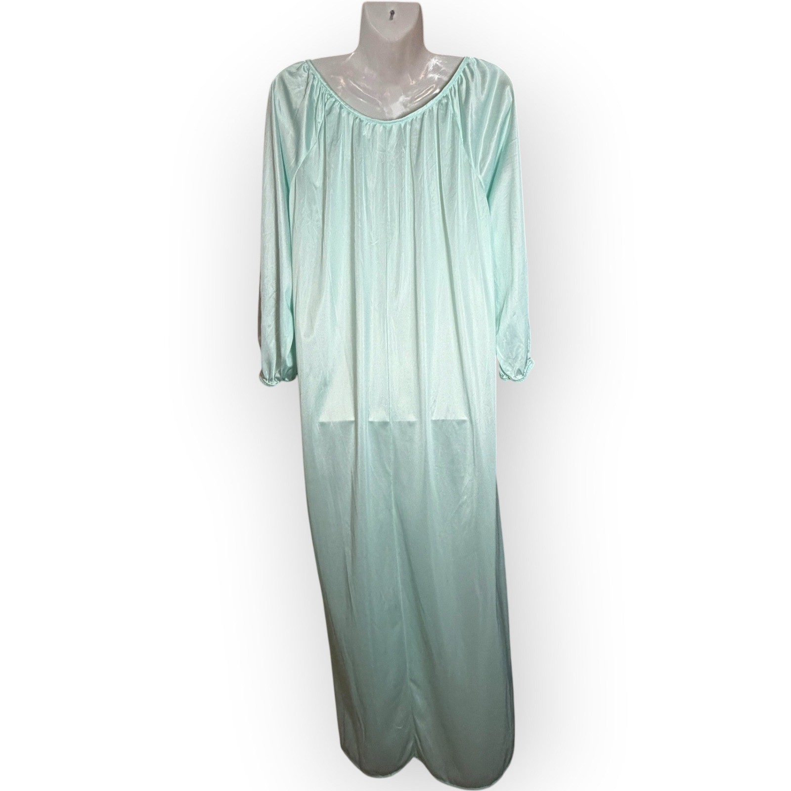 Anthony Richards Vtg Mint Aqua Green Nylon Nightgown Long Sleeve Large USA Trad
