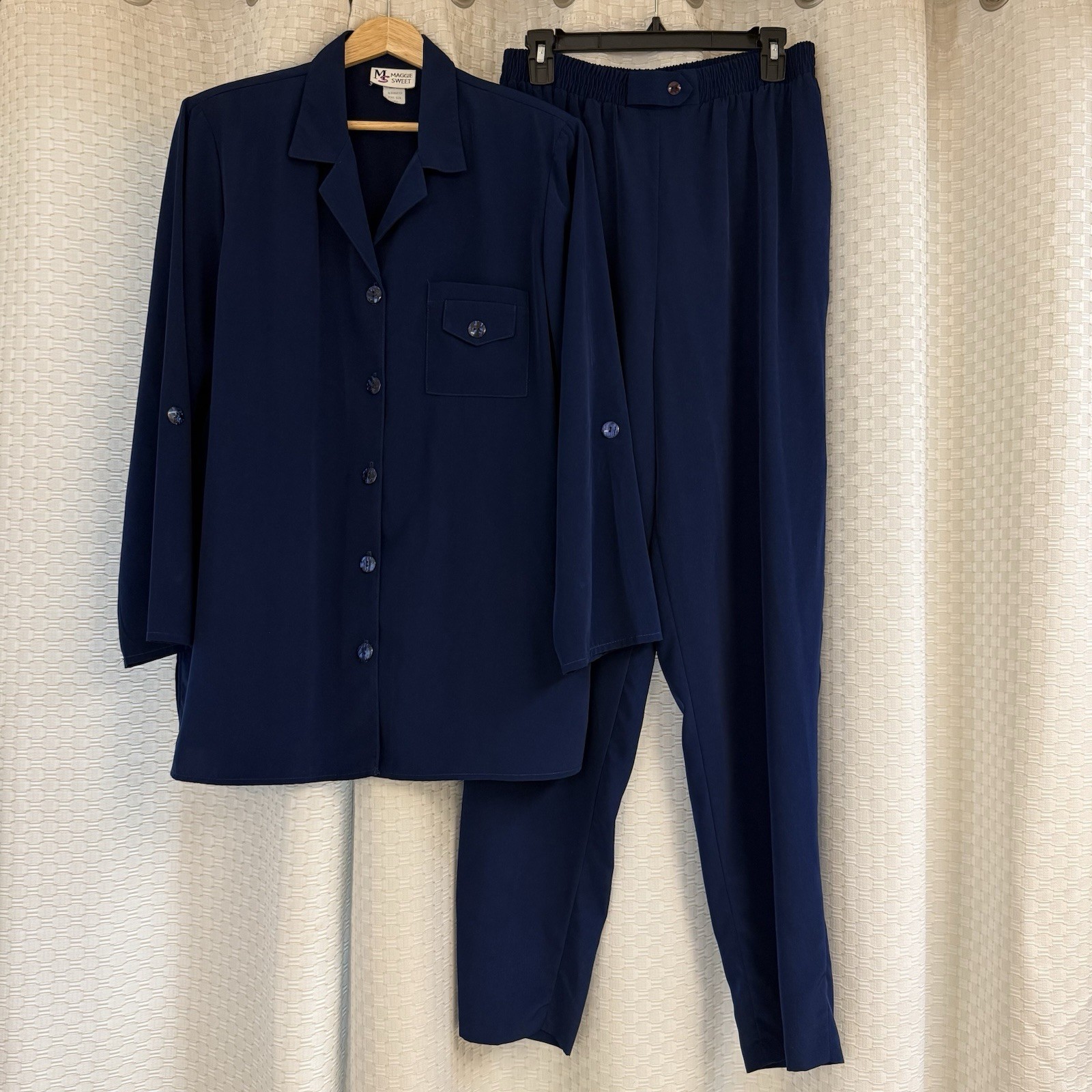 VNTG Maggie Sweet Mismatching Suit Set L Jacket/ M Tall Pants USA 90s Navy Blue